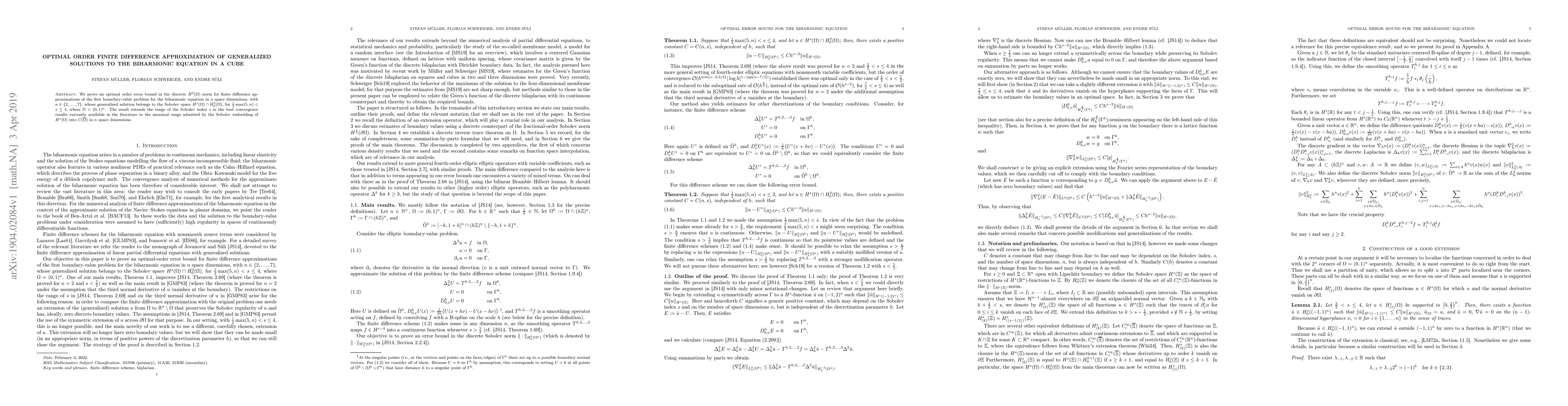 Thumbnail for Optimal order finite difference approximation of generalized solutions
  to the biharmonic equation in a cube