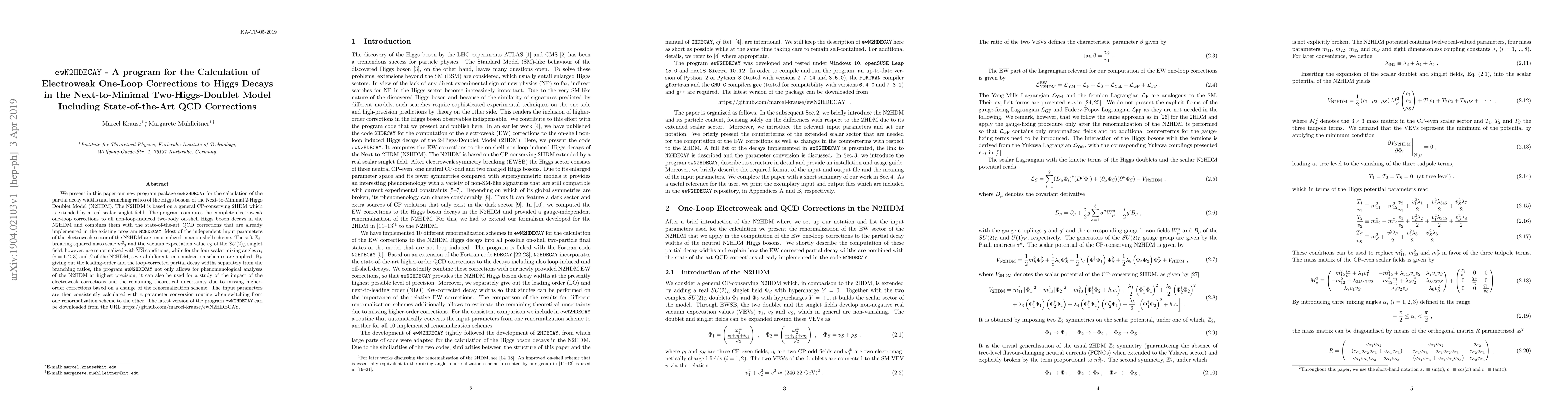 Thumbnail for ewN2HDECAY - A program for the Calculation of Electroweak One-Loop
  Corrections to Higgs Decays in the Next-to-Minimal Two-Higgs-Doublet Model
  Including State-of-the-Art QCD Corrections