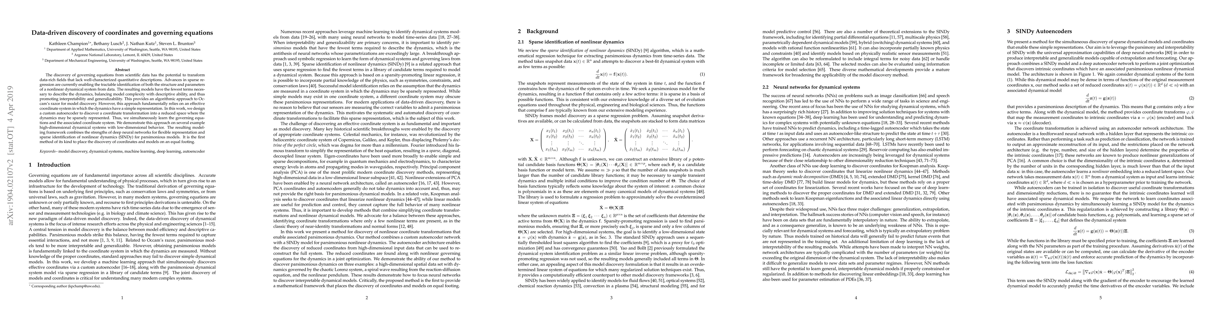 Thumbnail for Data-driven discovery of coordinates and governing equations