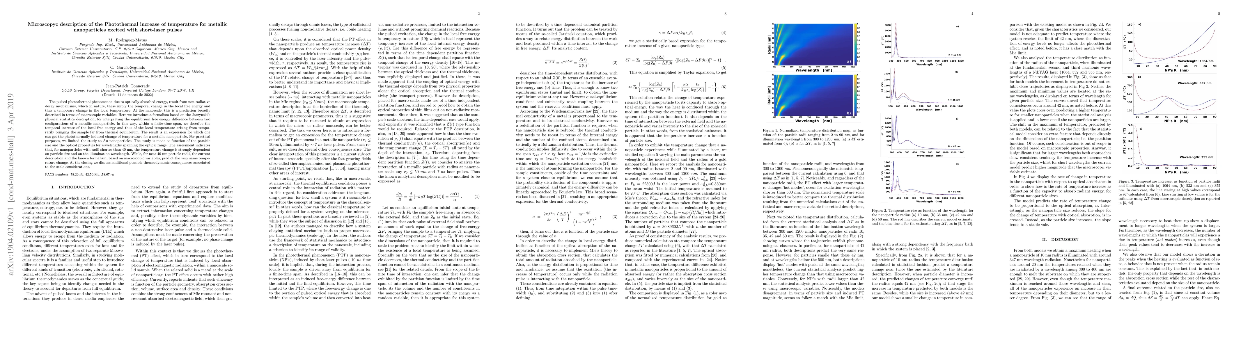 Thumbnail for Microscopyc description of the Photothermal increase of temperature for
  metallic nanoparticles excited with short-laser pulses