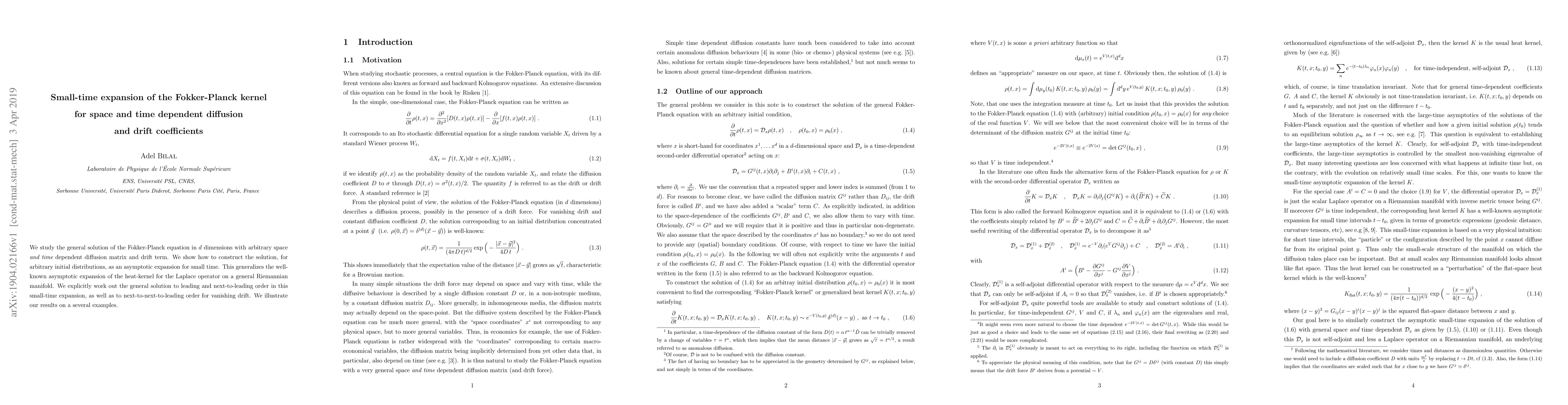 Thumbnail for Small-time expansion of the Fokker-Planck kernel for space and time
  dependent diffusion and drift coefficients