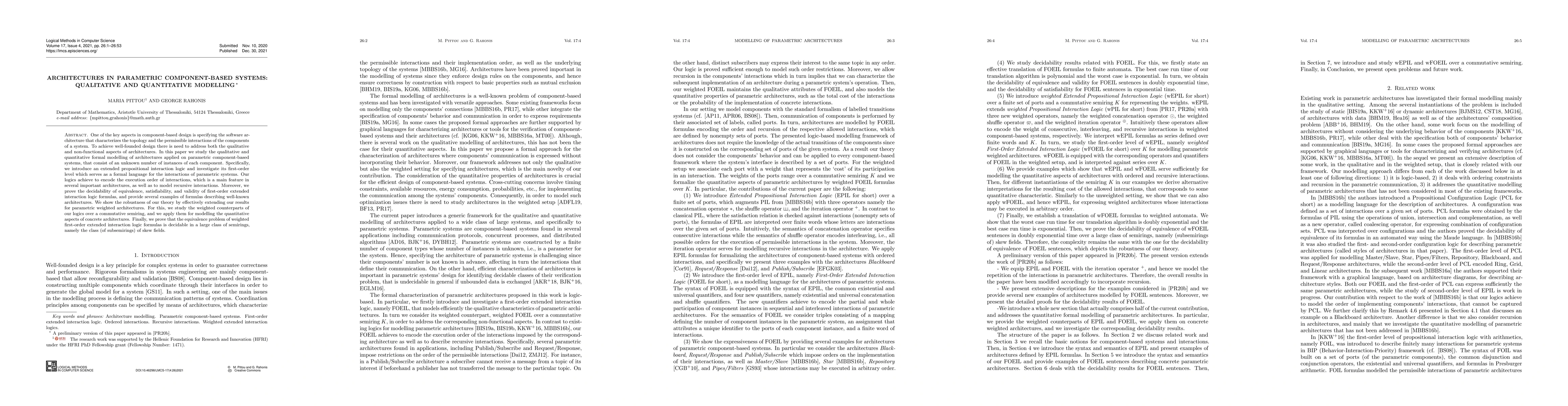Thumbnail for Architectures in parametric component-based systems: Qualitative and
  quantitative modelling