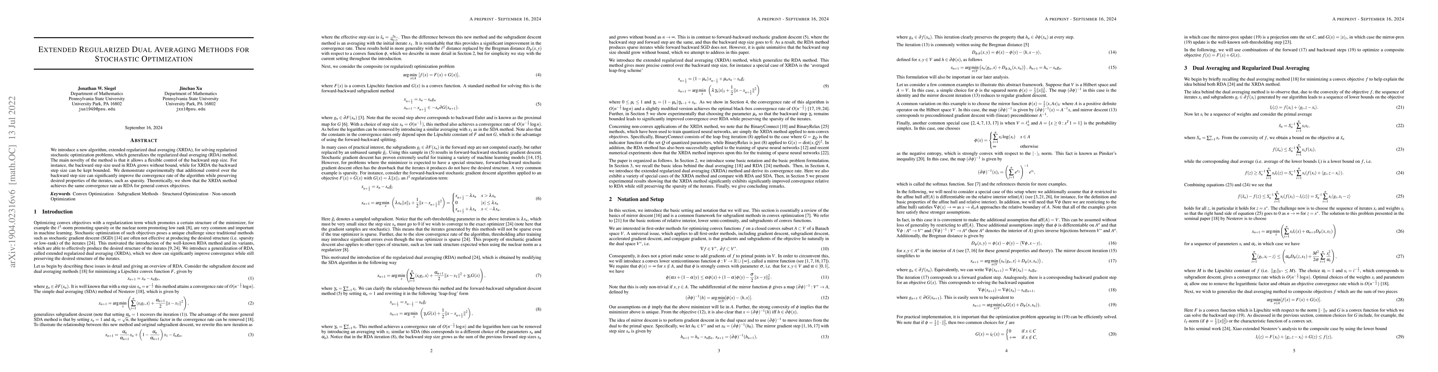 Thumbnail for Extended Regularized Dual Averaging Methods for Stochastic Optimization