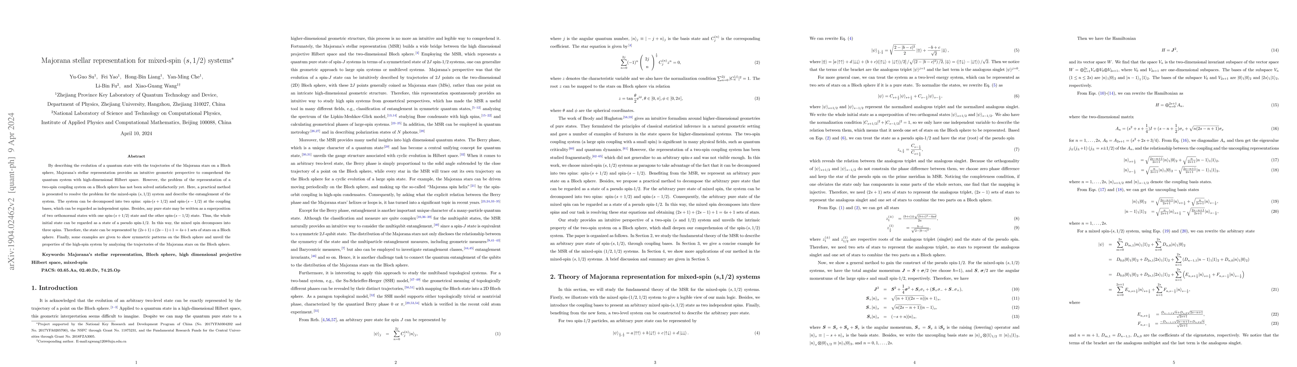 Thumbnail for Majorana stellar representation for mixed-spin $(s,\frac{1}{2})$ systems