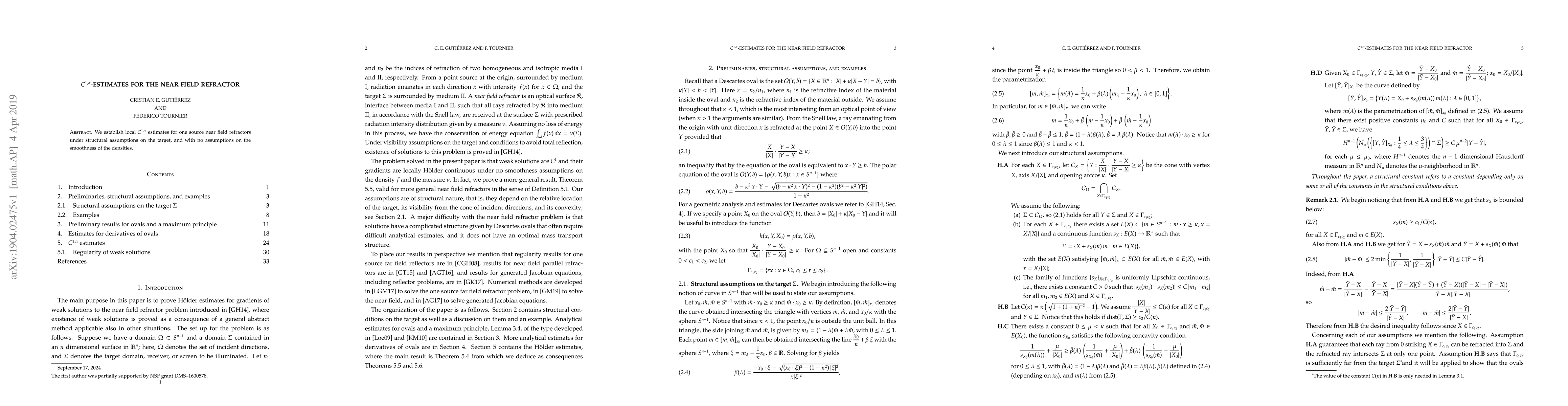 Thumbnail for $C^{1,\alpha}$-estimates for the near field refractor