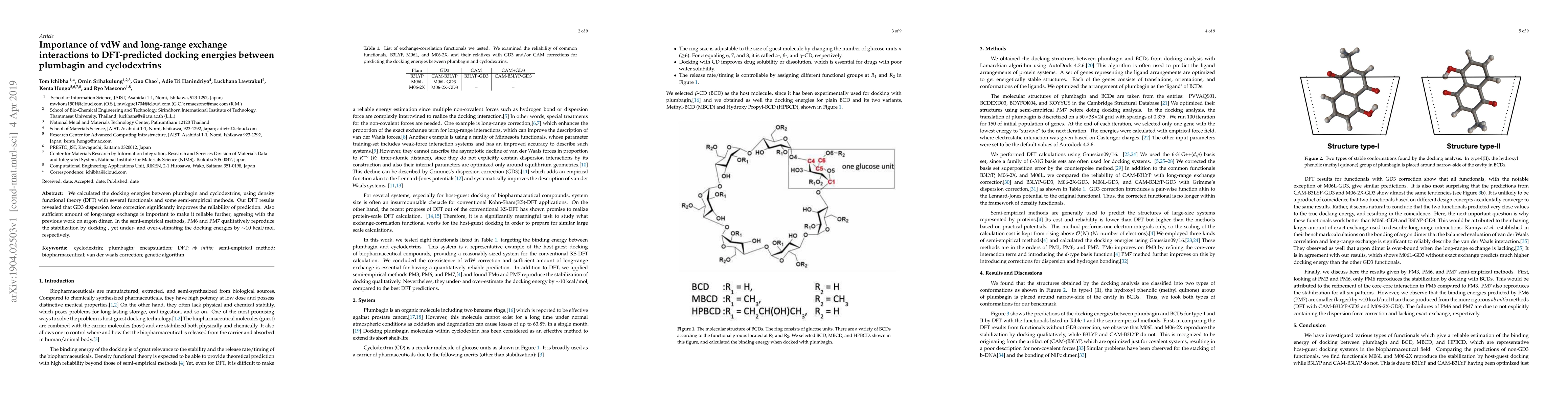 Thumbnail for Importance of vdW and long-range exchange interactions to DFT-predicted
  docking energies between plumbagin and cyclodextrins