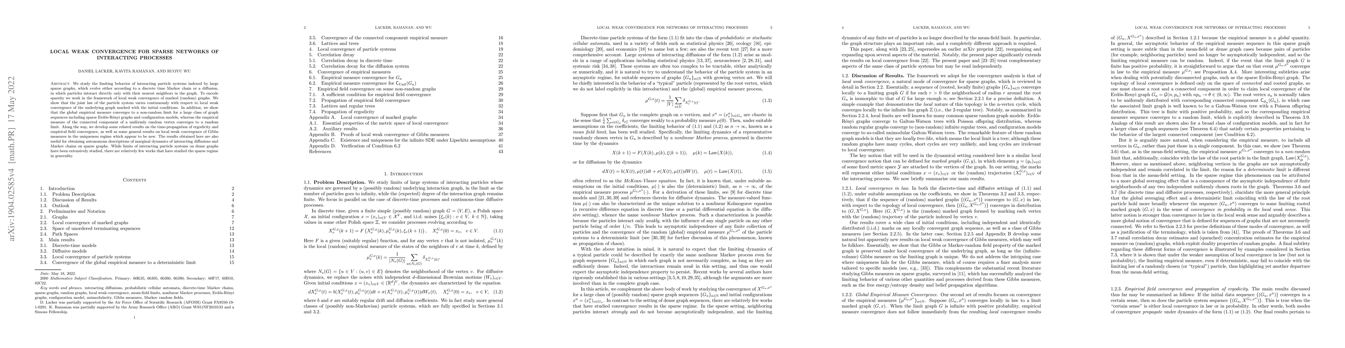 Thumbnail for Local weak convergence for sparse networks of interacting processes
