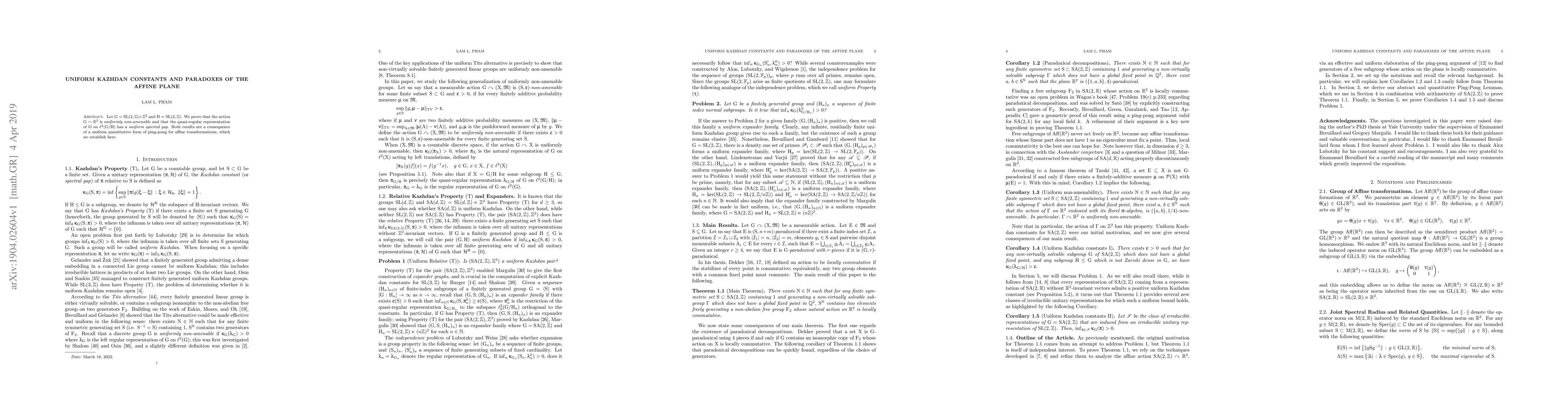 Thumbnail for Uniform Kazhdan Constants and Paradoxes of the Affine Plane
