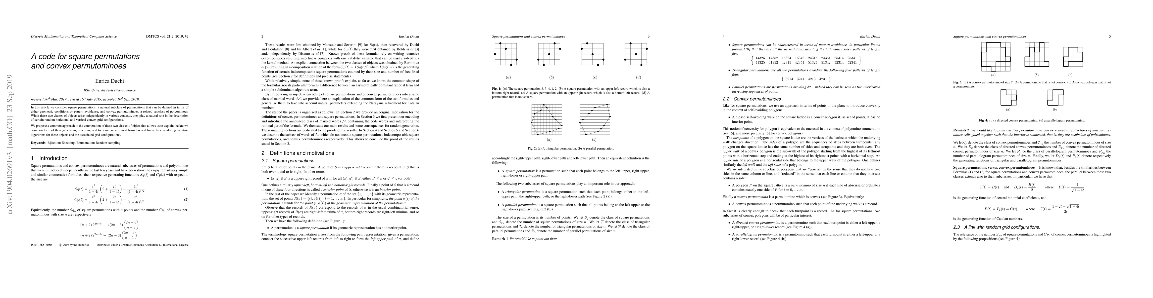 Thumbnail for A code for square permutations and convex permutominoes