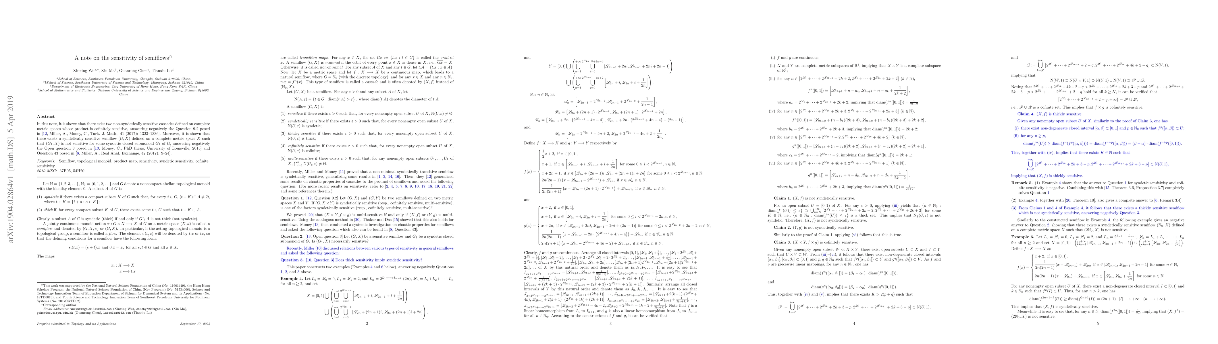 Thumbnail for A note on the sensitivity of semiows