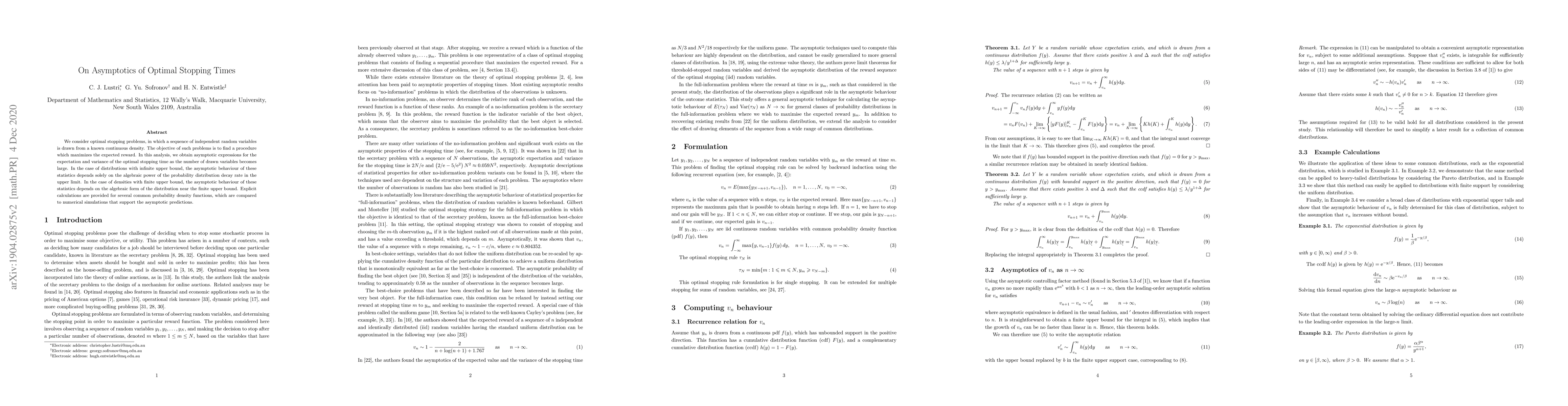 Thumbnail for On Asymptotics of Optimal Stopping Times