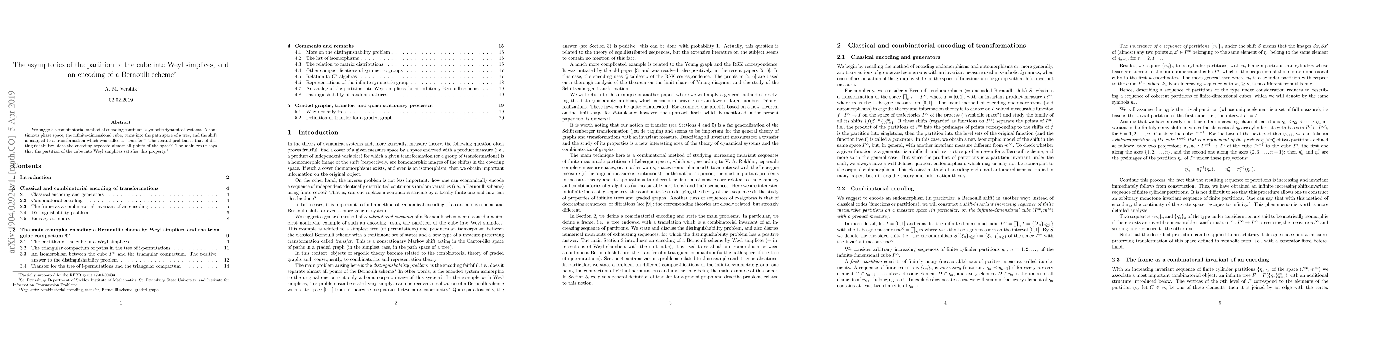 Thumbnail for The asymptotics of the partition of the cube into Weyl simplices, and an
  encoding of a Bernoulli scheme