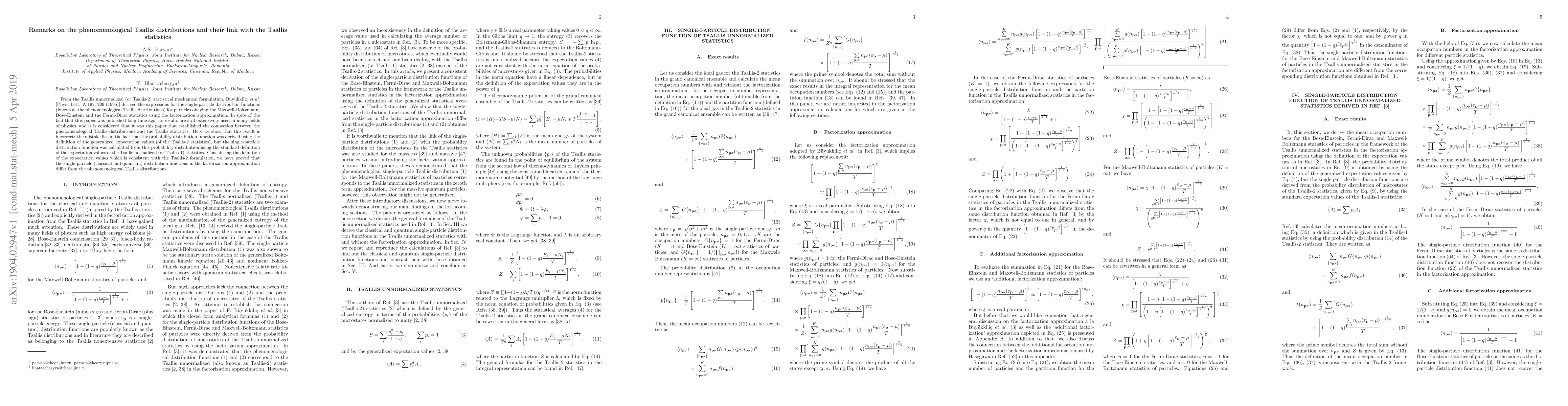 Thumbnail for Remarks on the phenomenological Tsallis distributions and their link
  with the Tsallis statistics