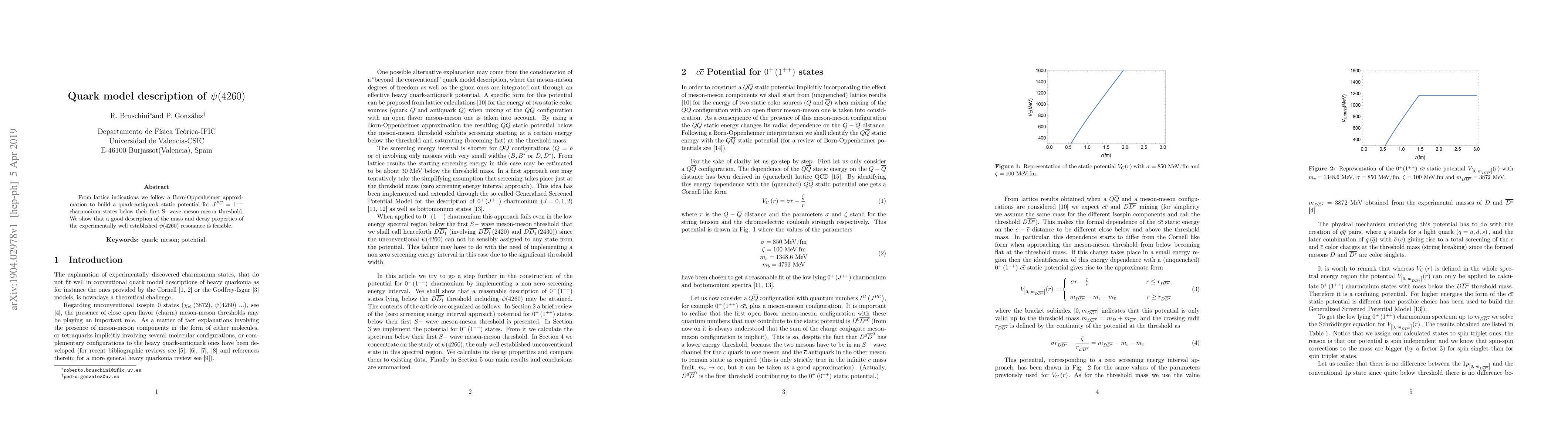 Thumbnail for Quark model description of $\psi(4260)$