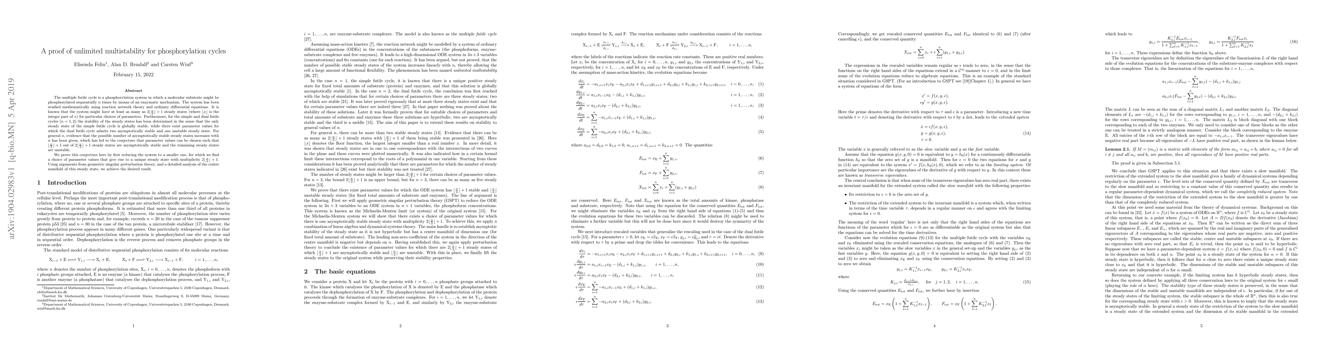 Thumbnail for A proof of unlimited multistability for phosphorylation cycles