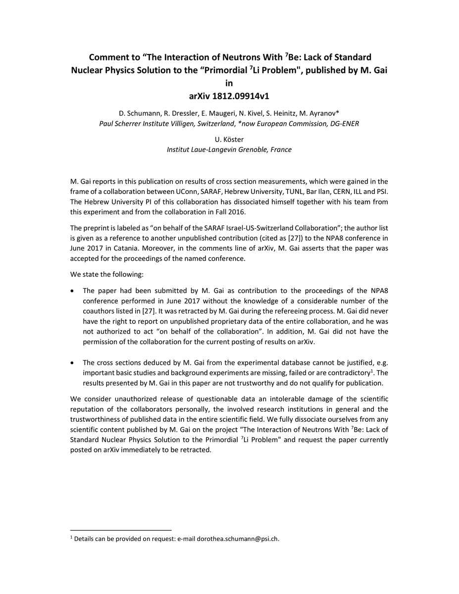 Thumbnail for What went wrong with: "The Interaction of Neutrons With 7Be: "Lack of
  Standard Nuclear Physics Solution to the "Primordial 7Li Problem"", by M. Gai
  [arXiv:1812.09914v1]?