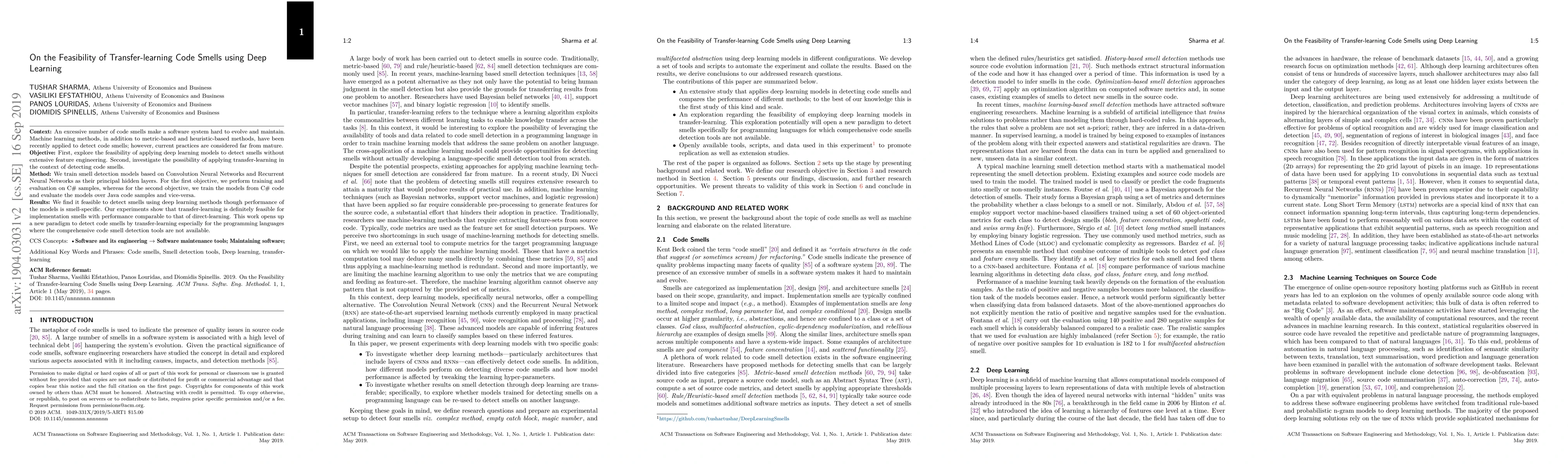 Thumbnail for On the Feasibility of Transfer-learning Code Smells using Deep Learning