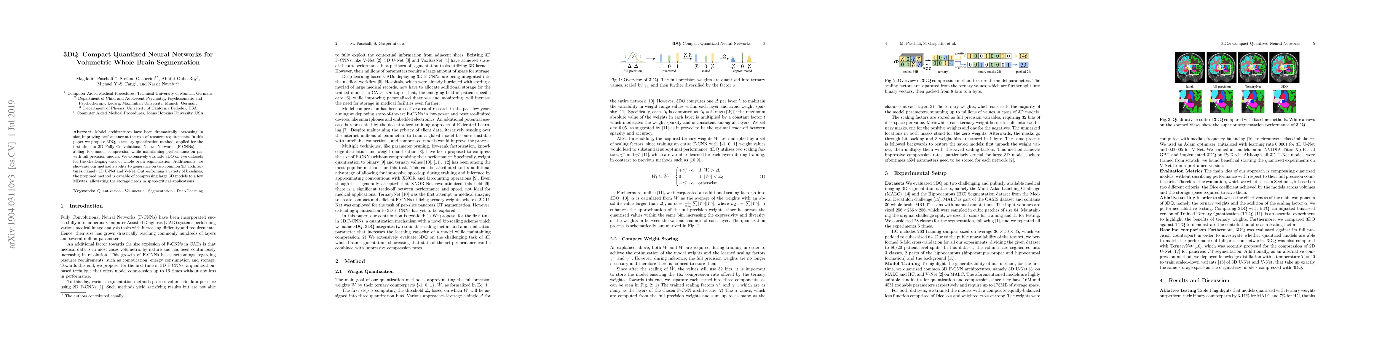 Thumbnail for 3DQ: Compact Quantized Neural Networks for Volumetric Whole Brain
  Segmentation