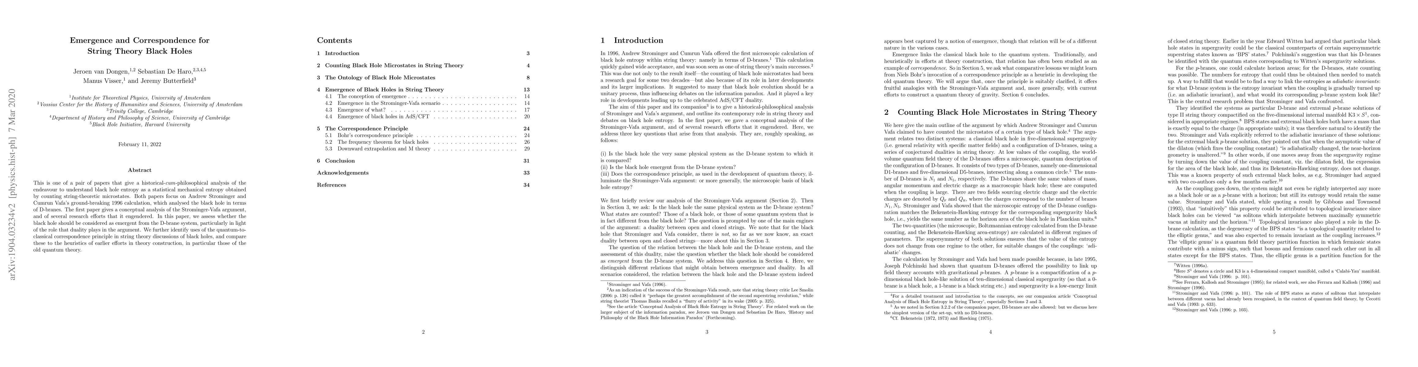 Thumbnail for Emergence and Correspondence for String Theory Black Holes