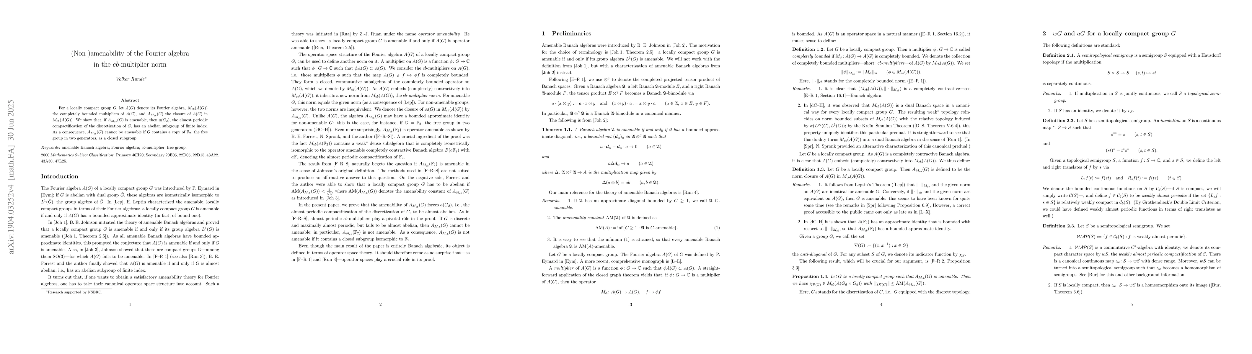 Thumbnail for (Non-)amenability of the Fourier algebra in the cb-multiplier norm