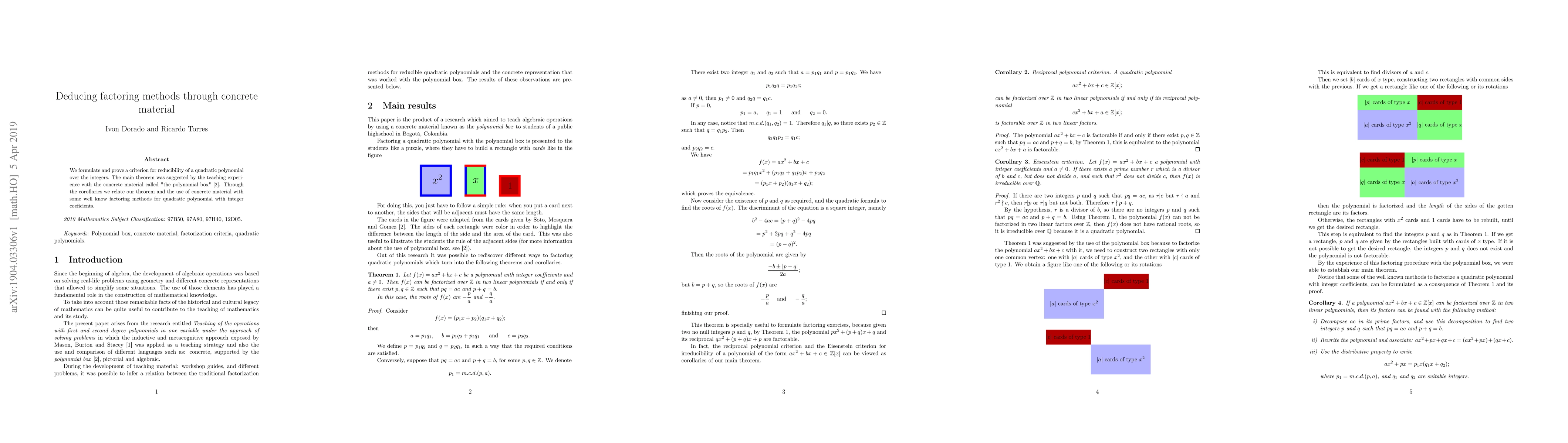 Thumbnail for Deducing factoring methods through concrete material