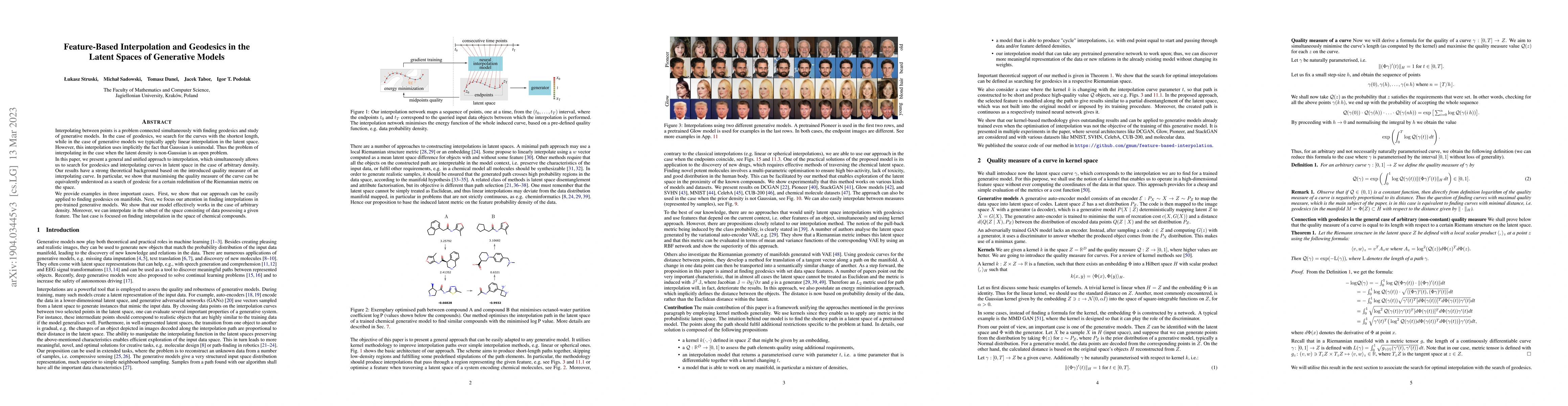 Thumbnail for Feature-Based Interpolation and Geodesics in the Latent Spaces of
  Generative Models