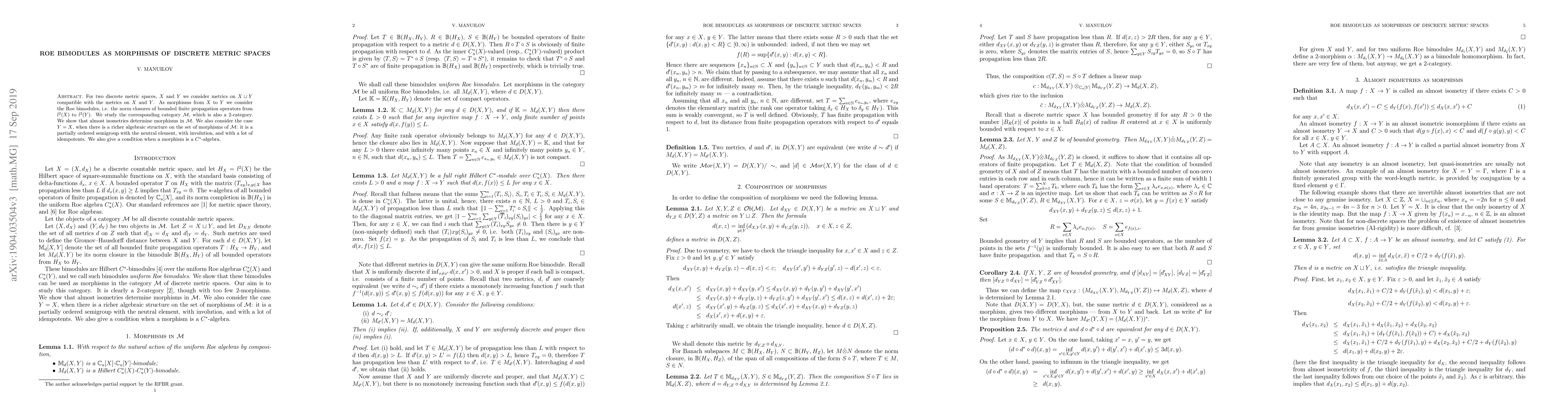 Thumbnail for Roe bimodules as morphisms of discrete metric spaces