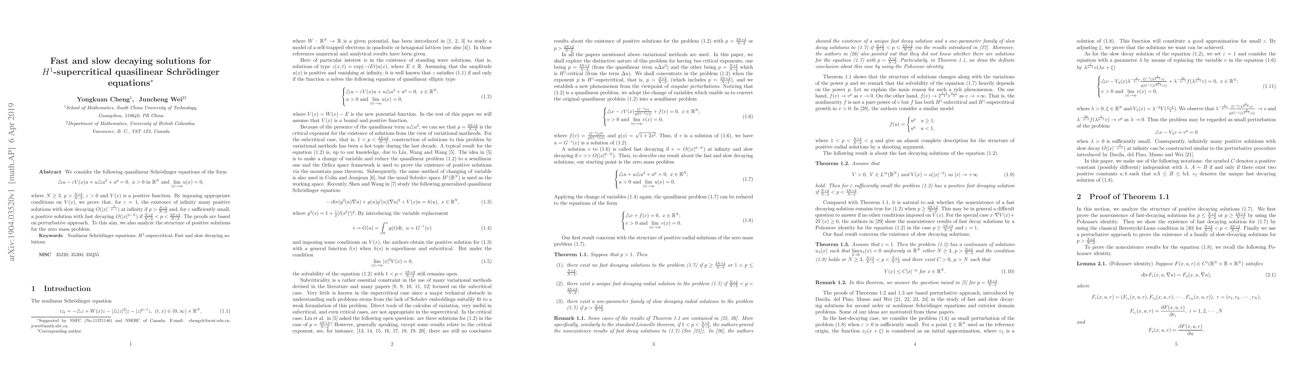 Thumbnail for Fast and slow decaying solutions for $H^{1}$-supercritical quasilinear
  Schr\"{o}dinger equations