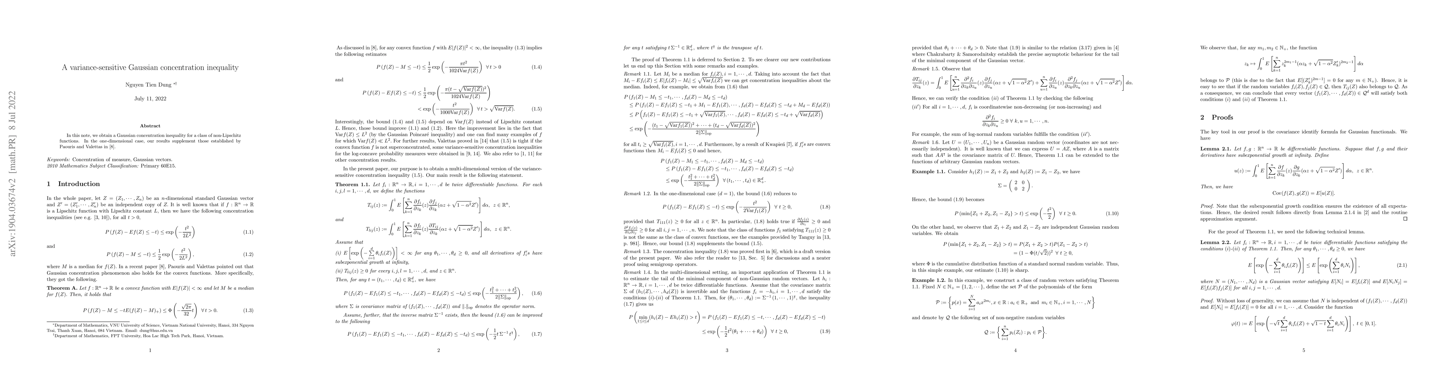 Thumbnail for A variance-sensitive Gaussian concentration inequality