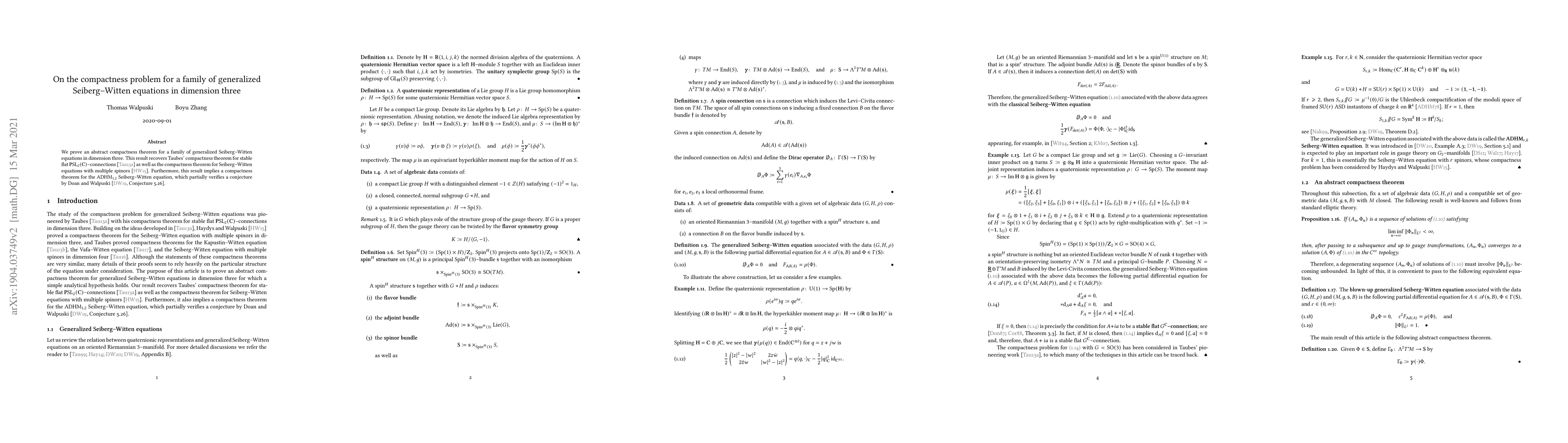 Thumbnail for On the compactness problem for a family of generalized Seiberg-Witten
  equations in dimension three