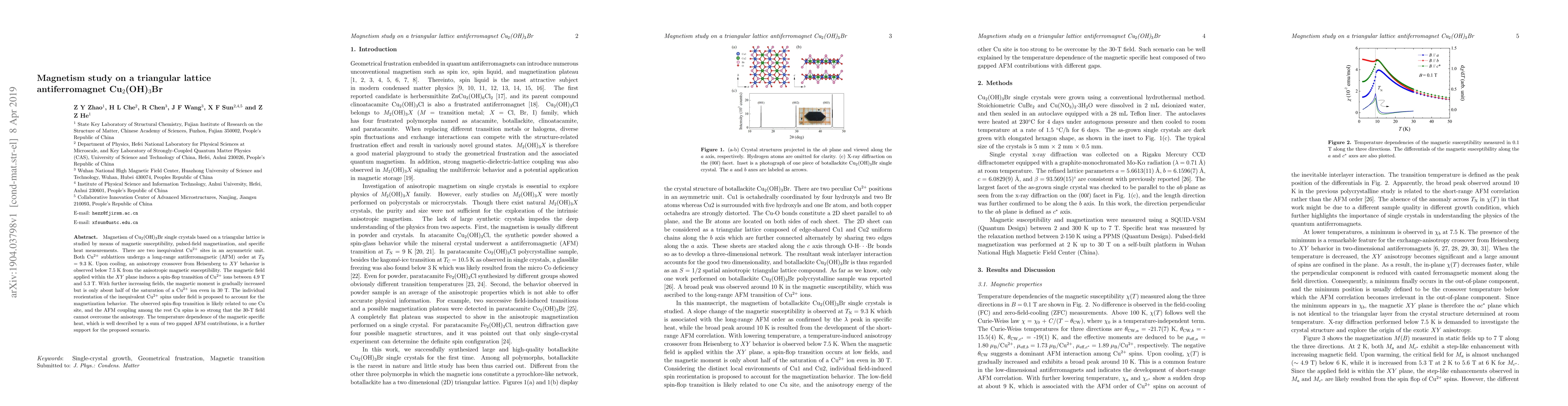 Thumbnail for Magnetism study on a triangular lattice antiferromagnet Cu$_2$(OH)$_3$Br