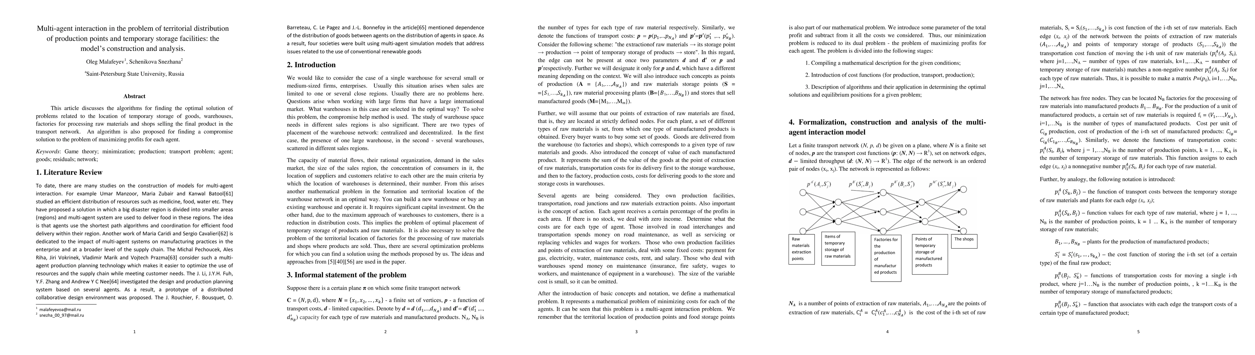 Thumbnail for Multi-agent interaction in the problem of territorial distribution of
  production points and temporary storage facilities: the model's construction
  and analysis