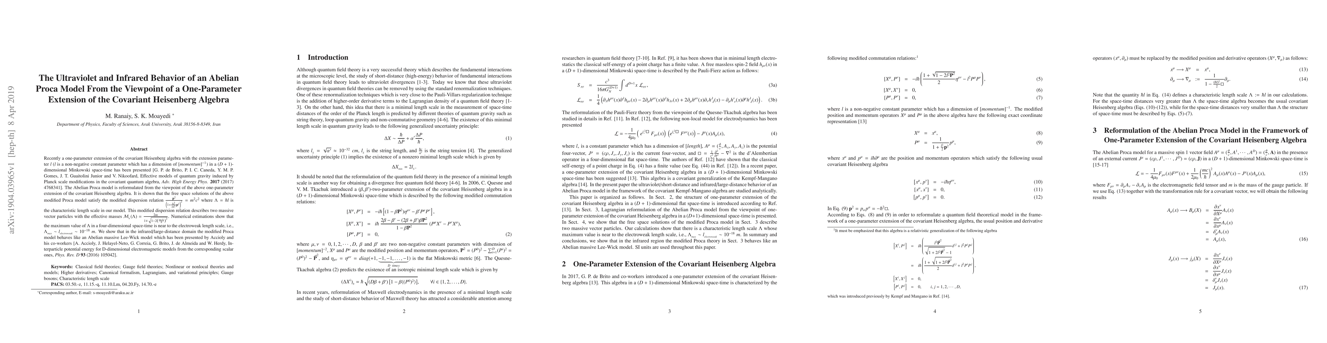 Thumbnail for The Ultraviolet and Infrared Behavior of an Abelian Proca Model From the
  Viewpoint of a One-Parameter Extension of the Covariant Heisenberg Algebra