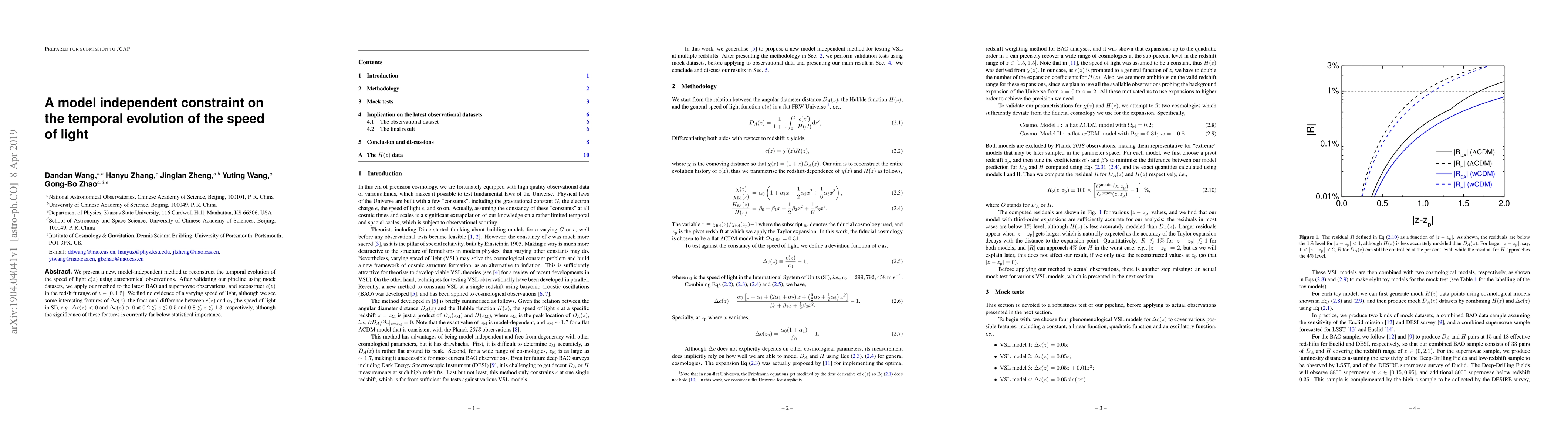Thumbnail for A model independent constraint on the temporal evolution of the speed of
  light