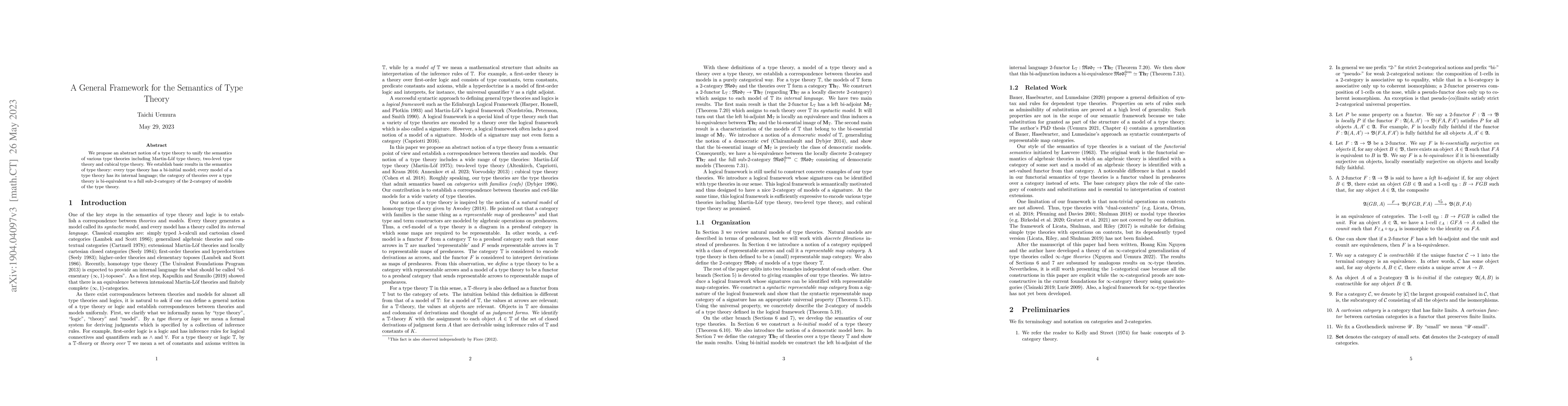 Thumbnail for A General Framework for the Semantics of Type Theory