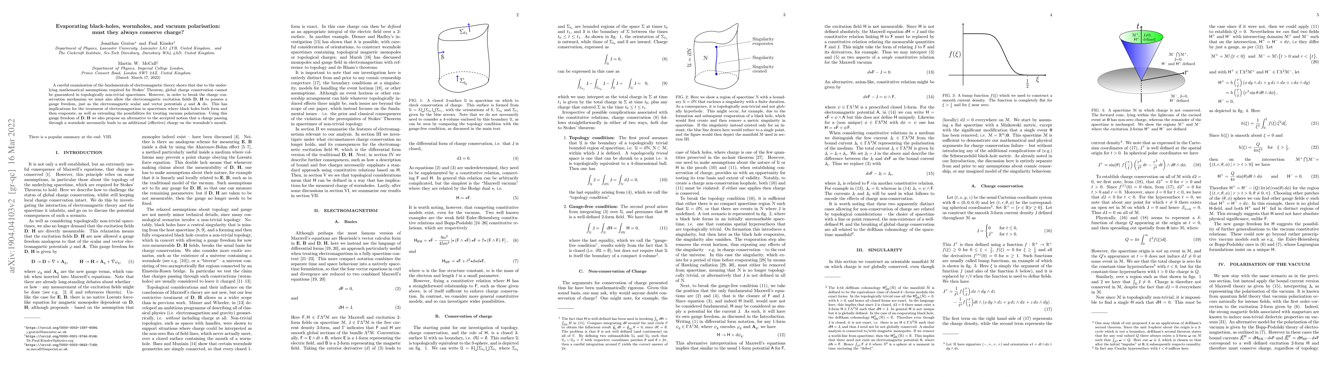 Thumbnail for Evaporating black-holes, wormholes, and vacuum polarisation: must they
  always conserve charge?