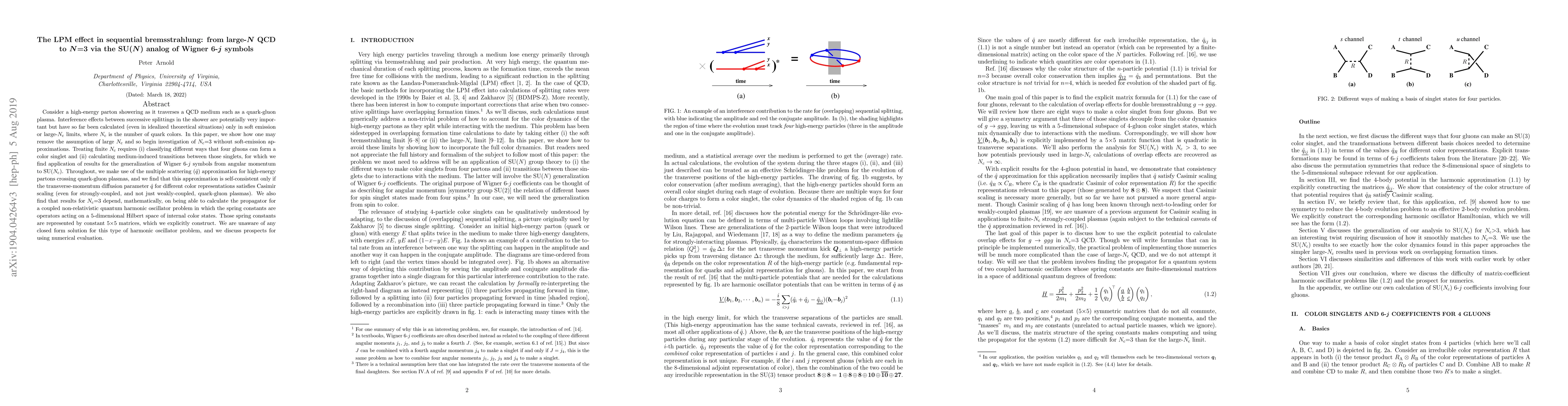 Thumbnail for The LPM effect in sequential bremsstrahlung: from large-N QCD to N=3 via
  the SU(N) analog of Wigner 6-j symbols