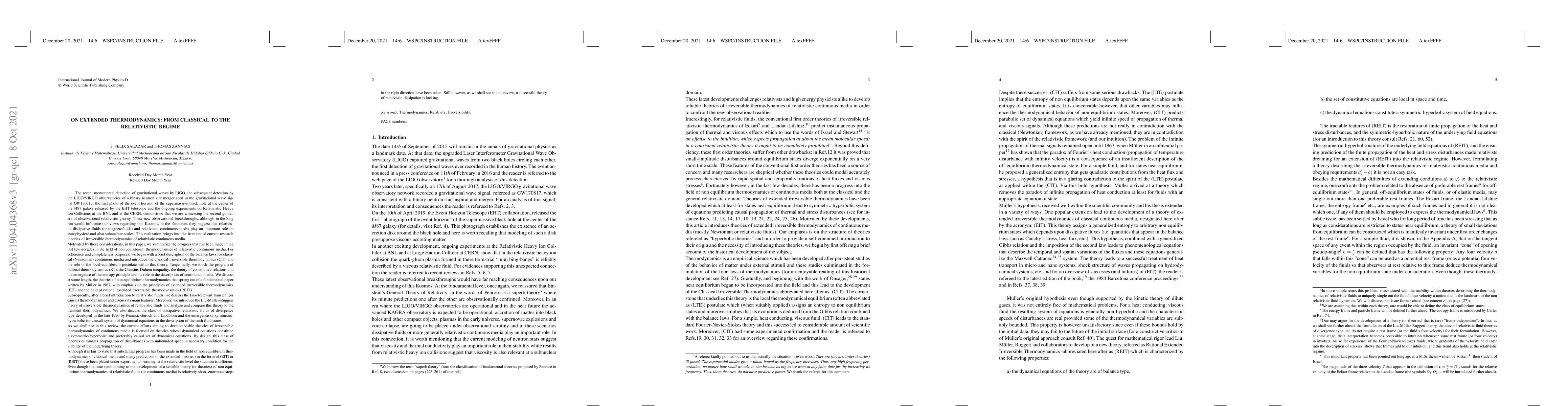 Thumbnail for On Extended Thermodynamics: From Classical to the Relativistic Regime