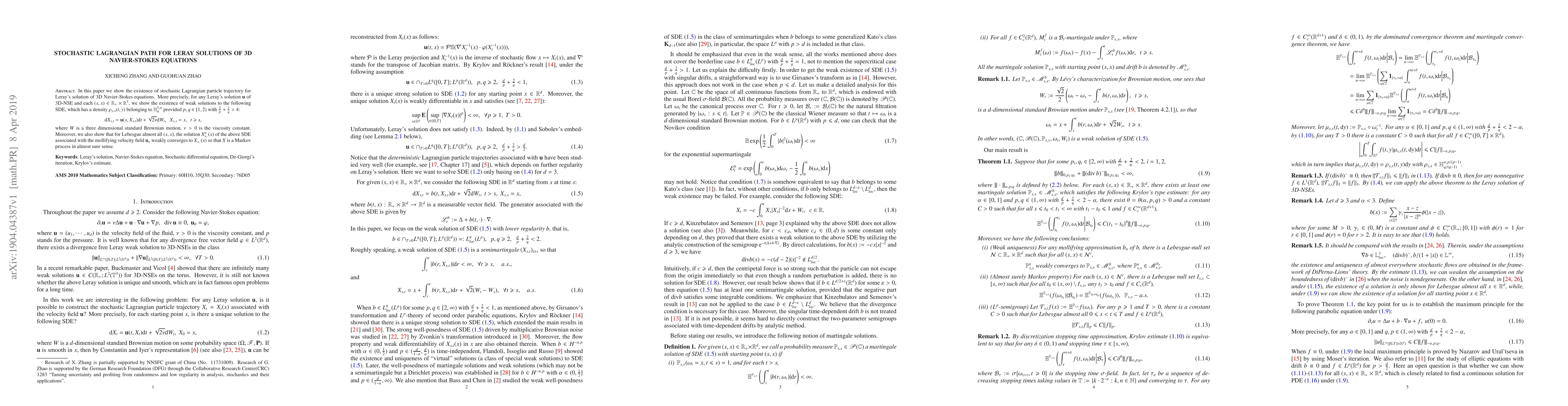 Thumbnail for Stochastic Lagrangian path for Leray solutions of 3D Navier-Stokes
  equations