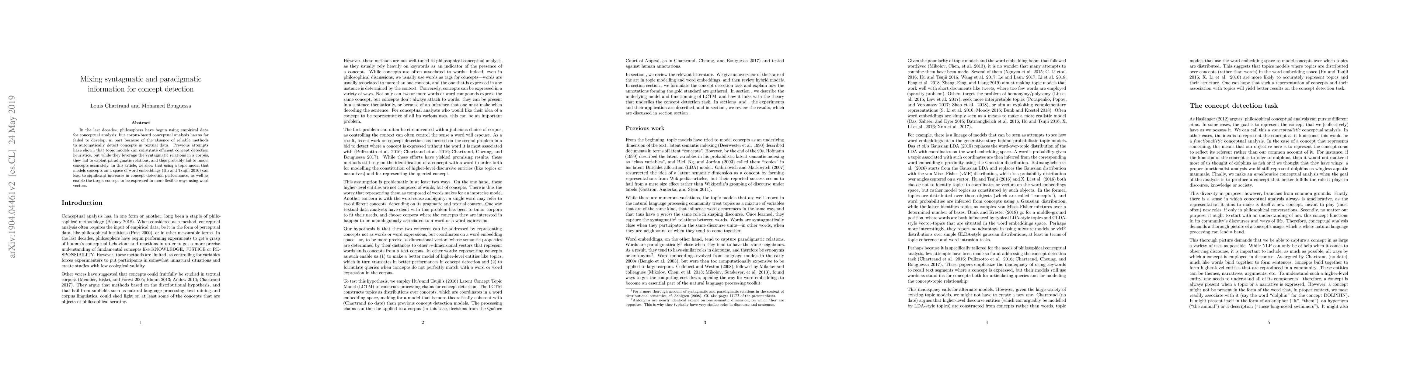Thumbnail for Mixing syntagmatic and paradigmatic information for concept detection