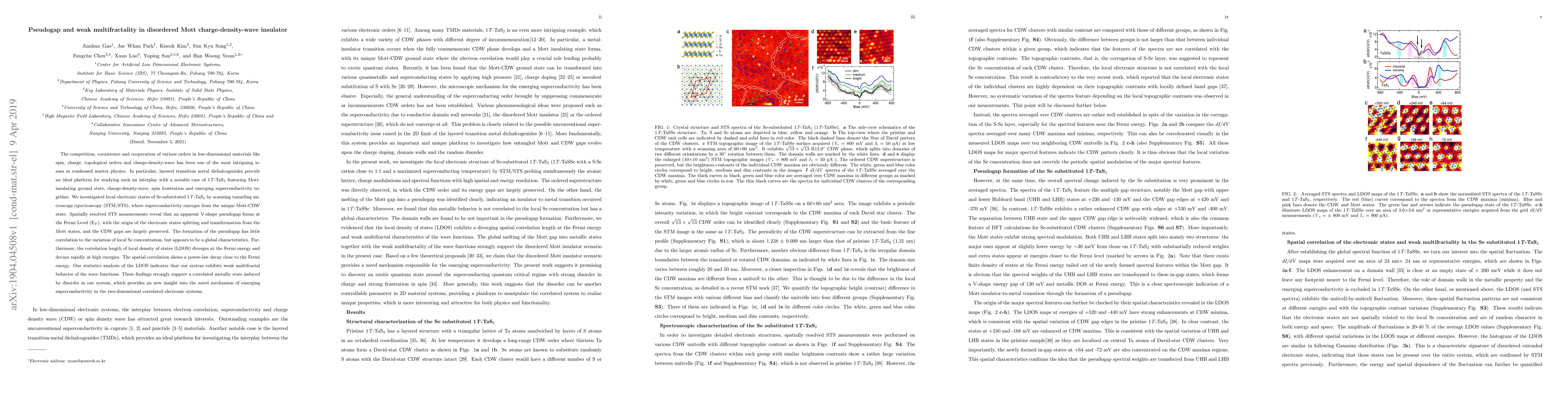 Thumbnail for Pseudogap and weak multifractality in disordered Mott
  charge-density-wave insulator
