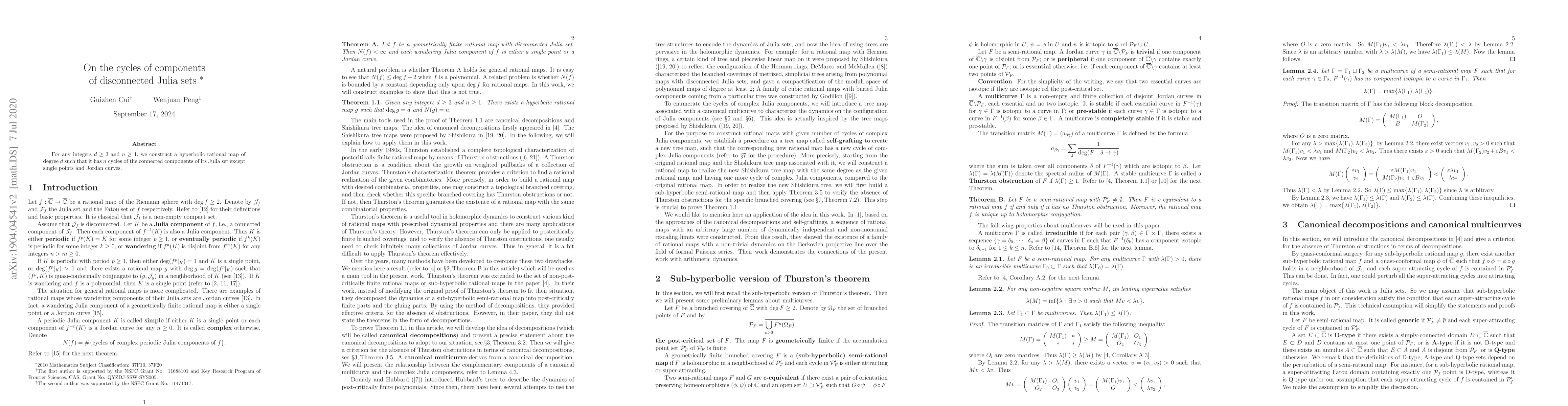 Thumbnail for On the cycles of components of disconnected Julia sets