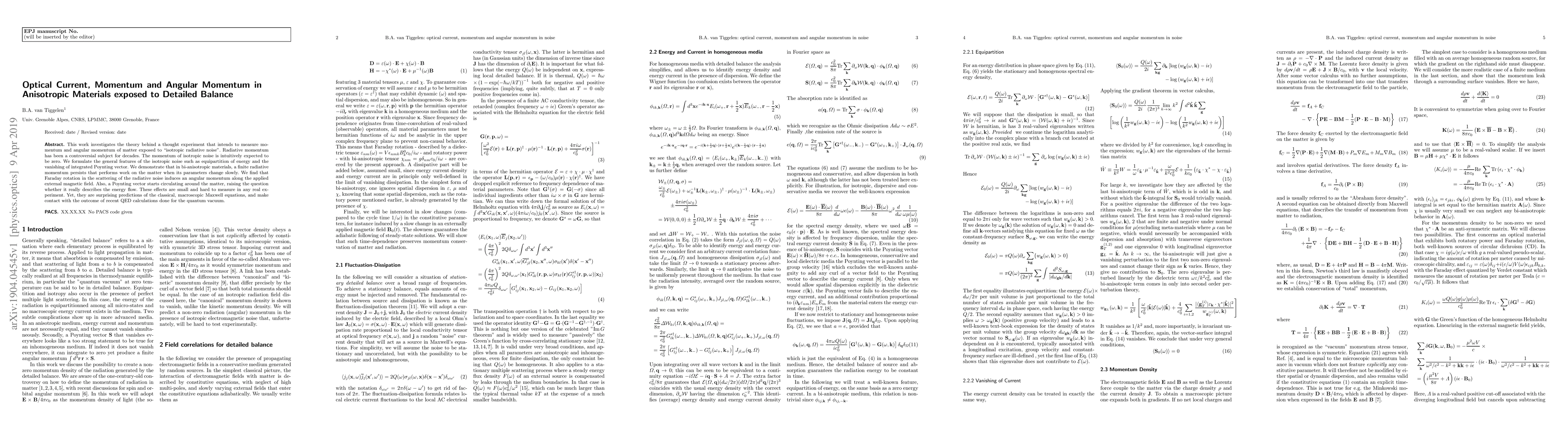 Thumbnail for Optical Current, Momentum and Angular Momentum in Anisotropic Materials
  exposed to Detailed Balance