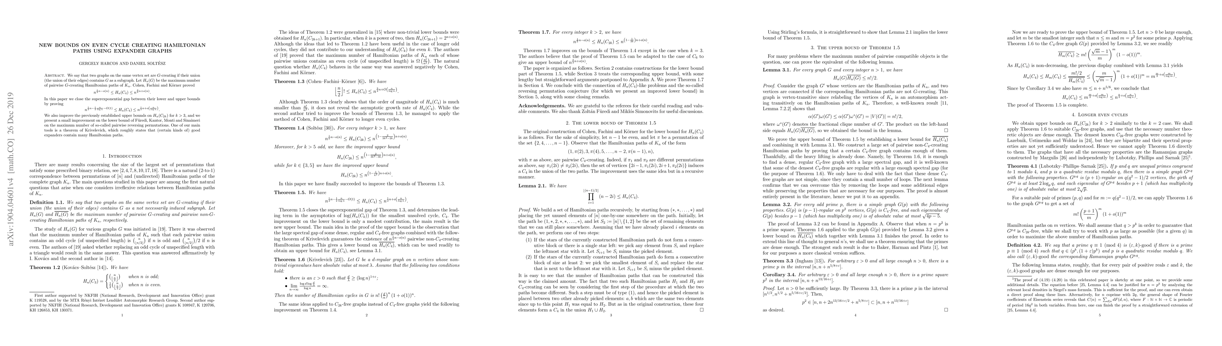 Thumbnail for New bounds on even cycle creating Hamiltonian paths using expander
  graphs