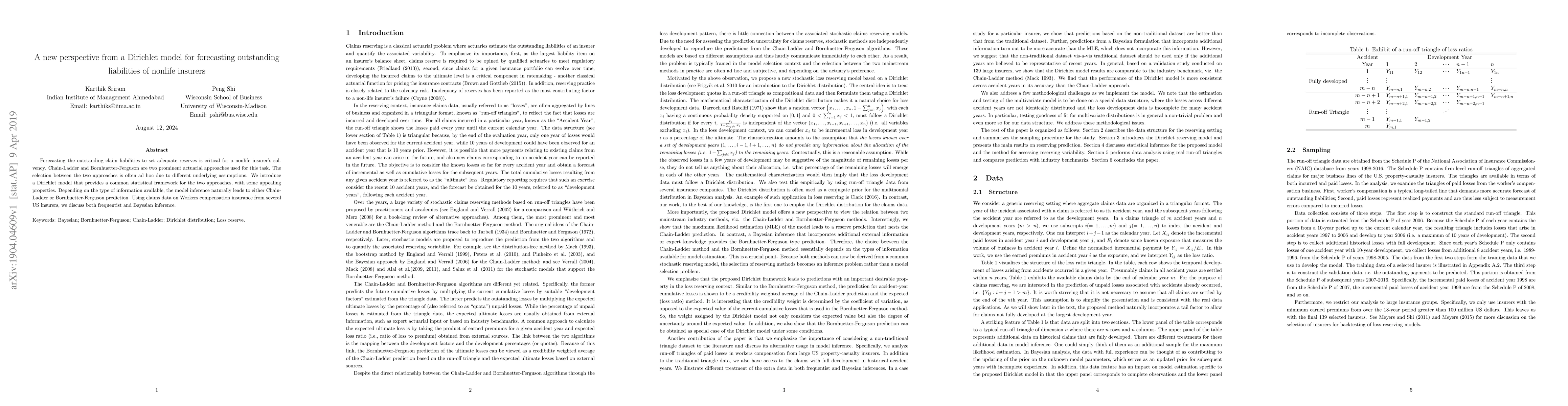 Thumbnail for A new perspective from a Dirichlet model for forecasting outstanding
  liabilities of nonlife insurers