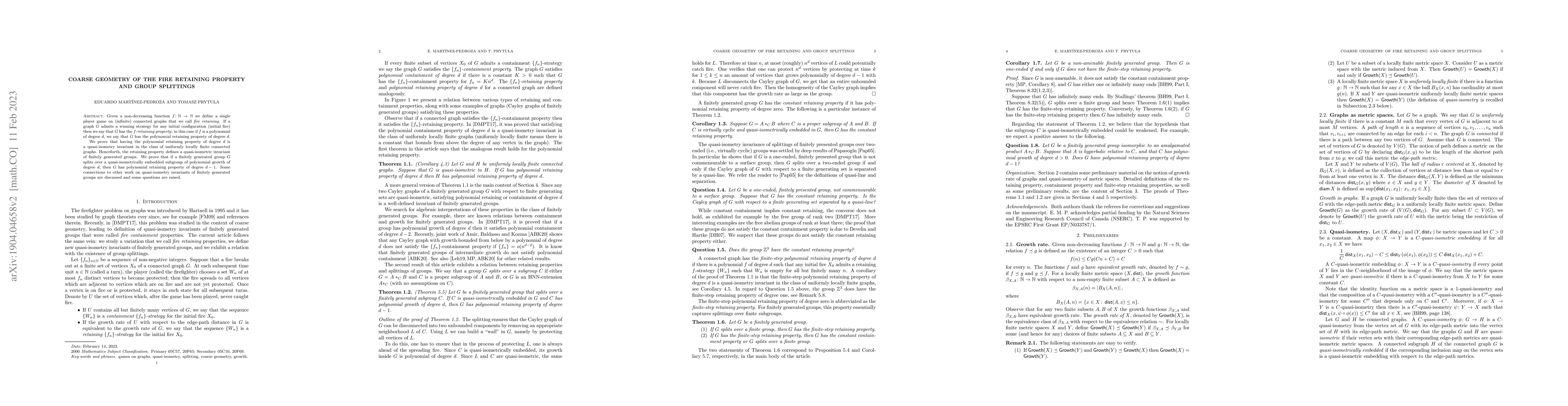 Thumbnail for Coarse geometry of the fire retaining property and group splittings