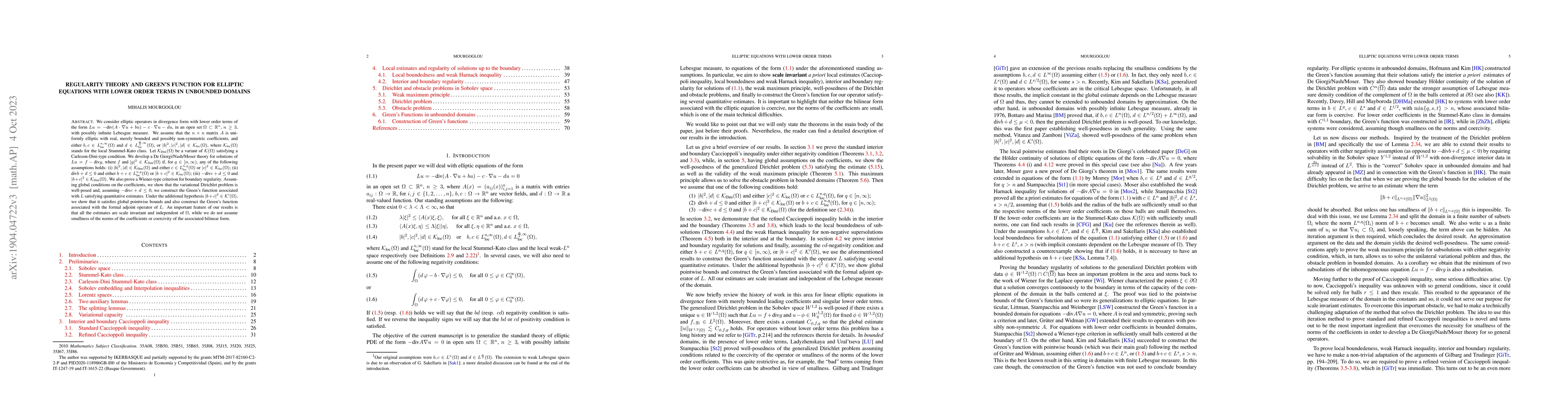 Thumbnail for Regularity theory and Green's function for elliptic equations with lower
  order terms in unbounded domains