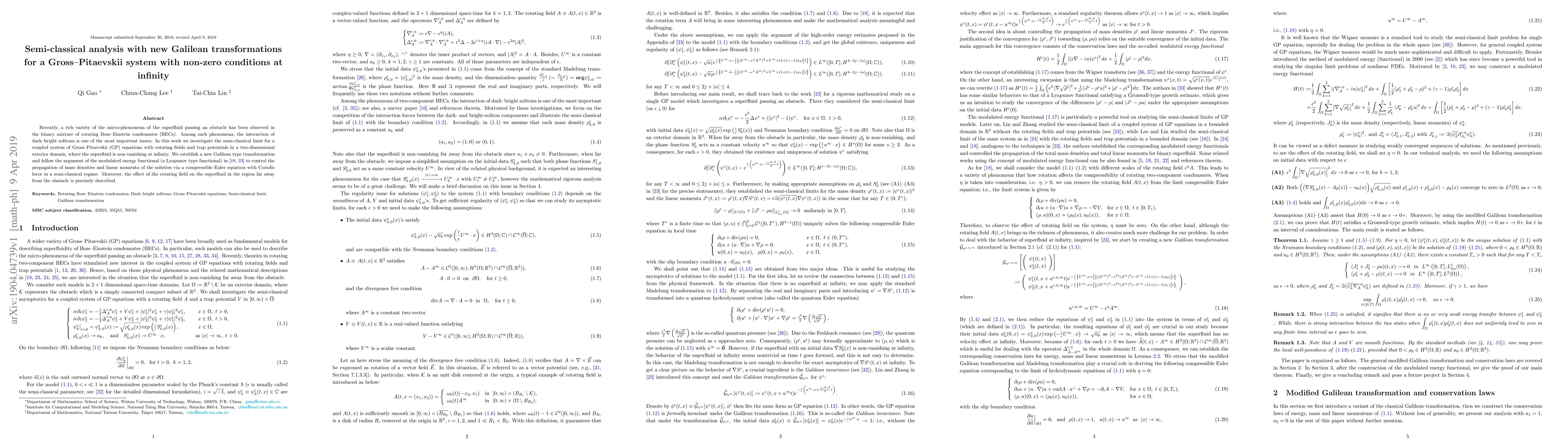 Thumbnail for Semi-classical analysis with new Galilean transformations for a
  Gross--Pitaevskii system with non-zero conditions at infinity