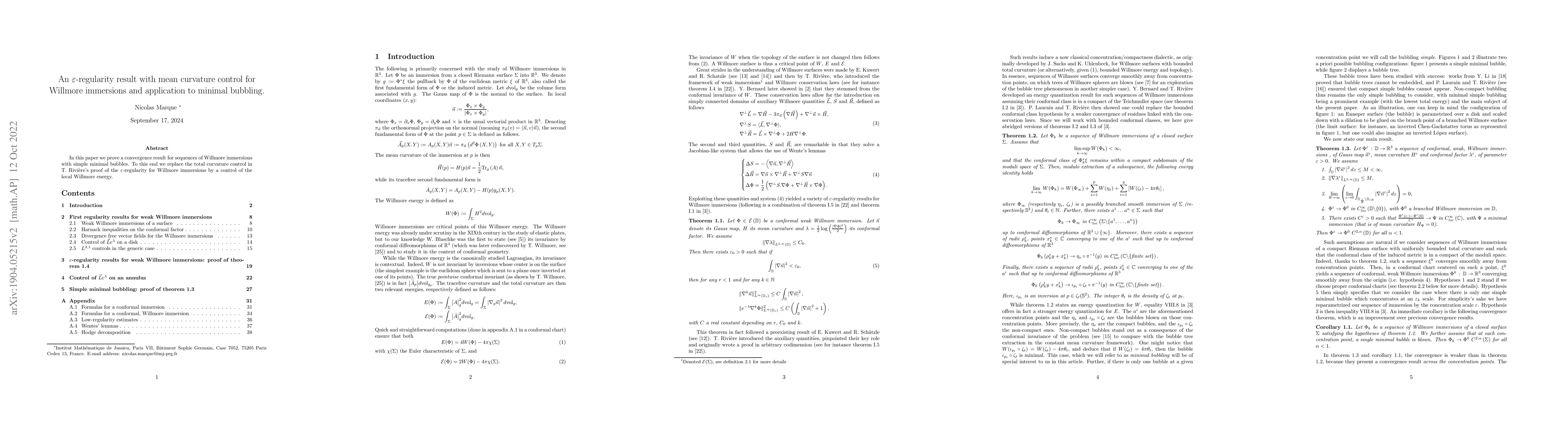 Thumbnail for An $\varepsilon$-regularity result with mean curvature control for
  Willmore immersions and application to minimal bubbling