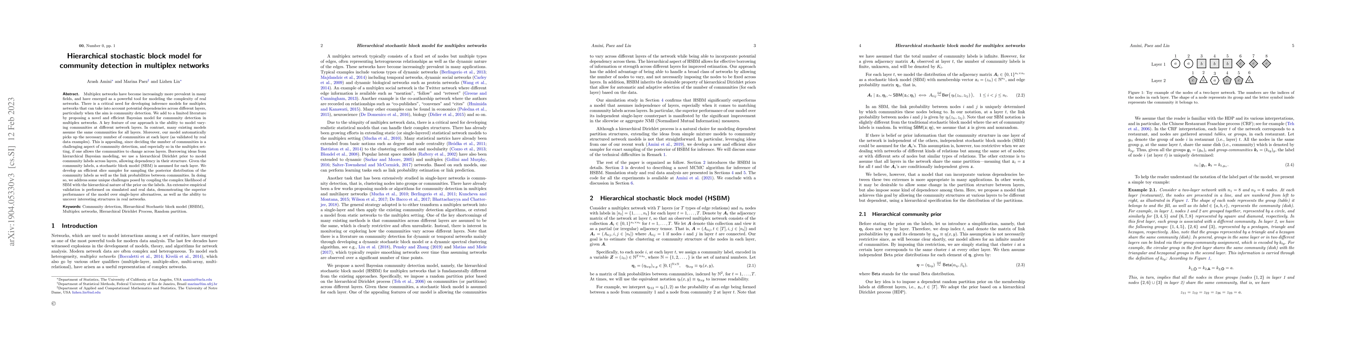 Thumbnail for Hierarchical Stochastic Block Model for Community Detection in Multiplex
  Networks